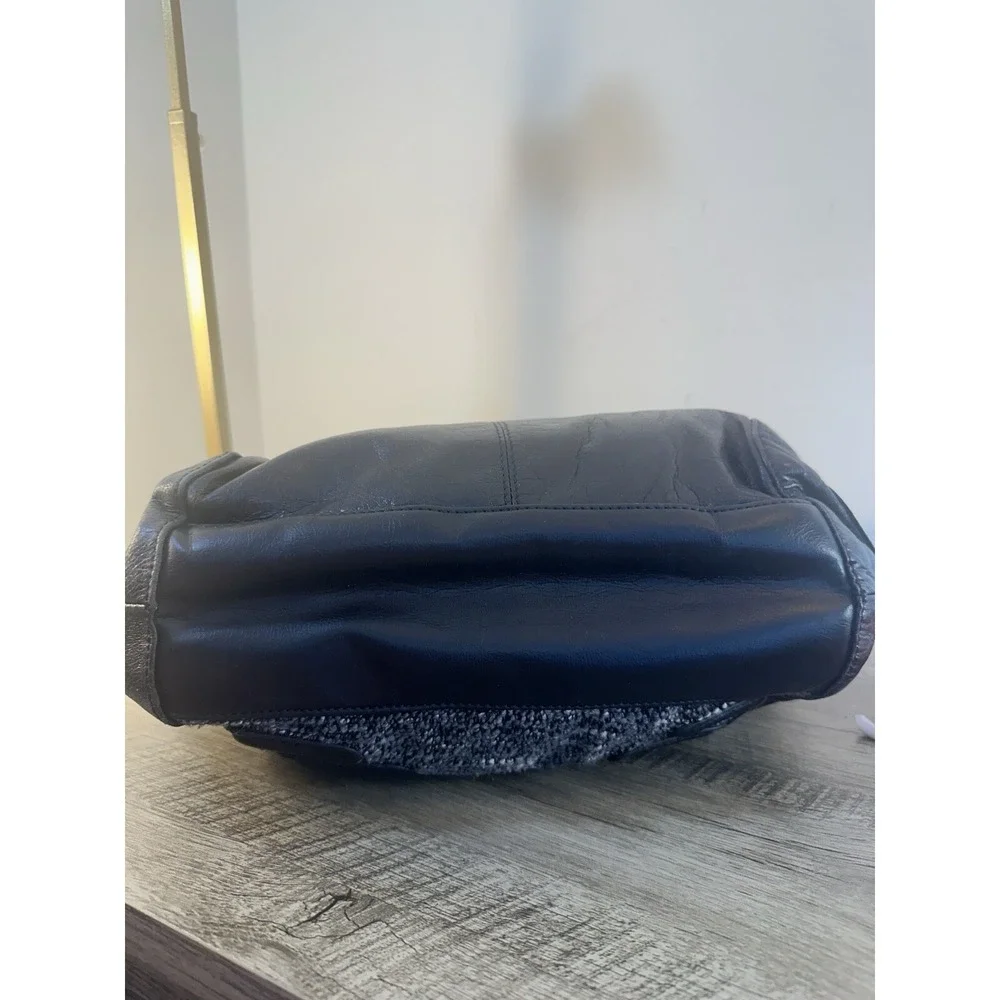 THE SAK CASUAL CLASSICS BLACK LEATHER CROCHET HANDBAG Purse